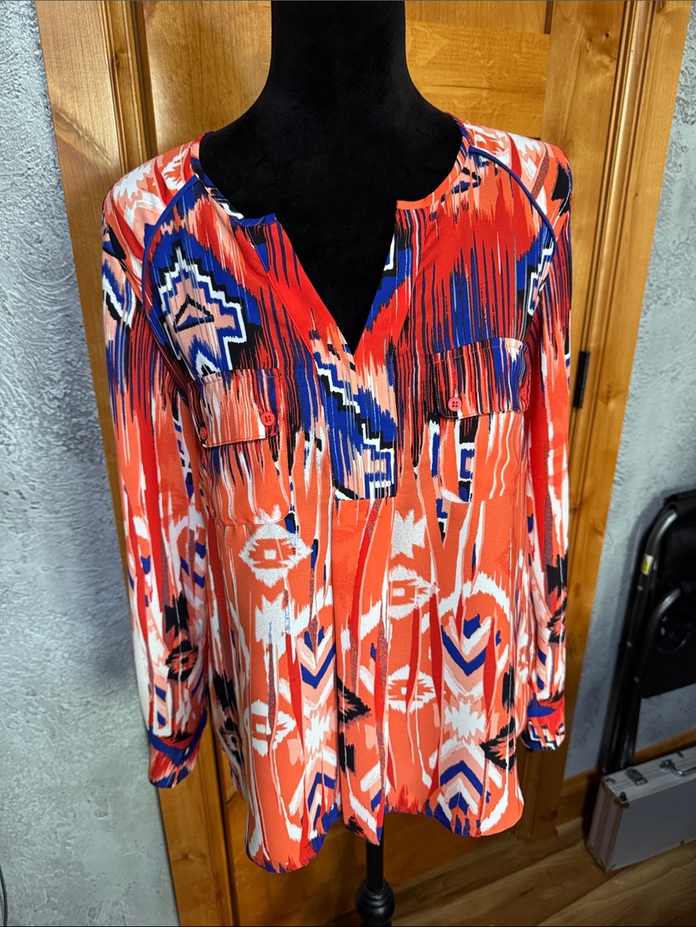 Collective Concepts Vibrant Orange Aztec Print Top